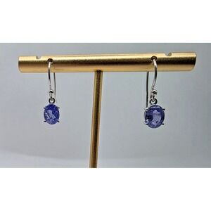 Genuine Tanzanite Dangle Earrings Oval‎ Faceted 8mm x 6mm Purple 925 SS NWOT